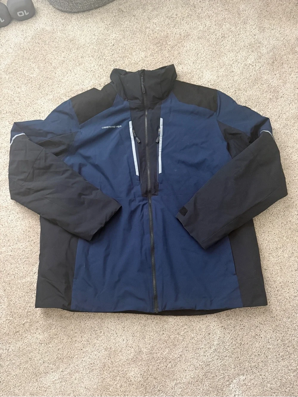 Obermeyer Blue and Black Ski Jacket with Reflective Accents